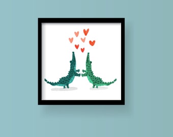 Happy Gator Dance Illustration, Loving Gators Dancing Art, Gators Playing Ring Around the Rosy, Alligator Dance, Two-Step Waltzing Critters