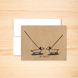 Dog Walk Greeting Card, Two Dogs on Leashes Illustrated Card, Hot Diggity, Valentines Day Card, Funny Animal Card, Two Friends Meeting Up
