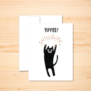 Funny Cat Card, Cheerful Yay Cat Card, Card for him, Card for her, Congratulations card, Celebration Birthday Cat, Yippee Happy Cat