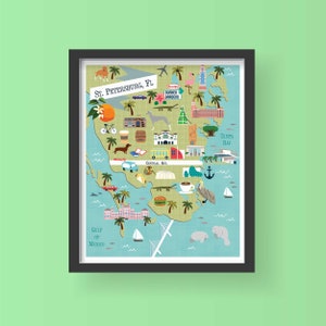 Art de la Floride de Saint-Pétersbourg, impression de St Pete Florida, carte de St. Pete en Floride, centre-ville de St Pete, ville de St Pete, cadeau de pendaison de crémaillère/décoration de chambre