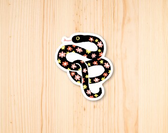Adesivo a forma di serpente floreale, decalcomania in vinile colorata, per laptop e borraccia.