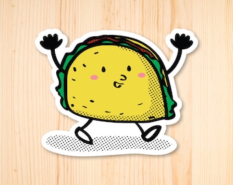 Taco Aufkleber, niedliche glückliche Taco Lebensmittel Illustration, lustiges Geschenk, Laptop Dekoration, Tanzen, Winken, Gehen, Taco Autoaufkleber