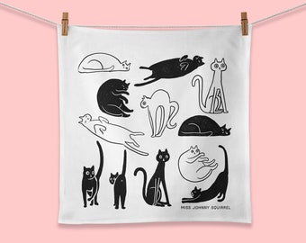 Black Cat Towel, Illustrated Tea Towel, Cat Lady Gift, Cat Kitchen Decor, Playful Kittens for the Kitchen