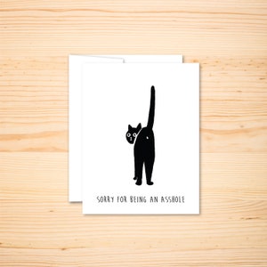Carte chat, Carte désolée, Carte chat trou du cul, Je suis désolé, Papeterie, Carte chat noir