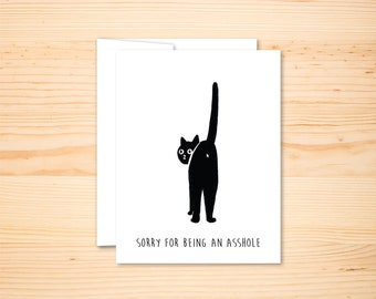 Funny Black Cat Sorry Card, A2 Stationery