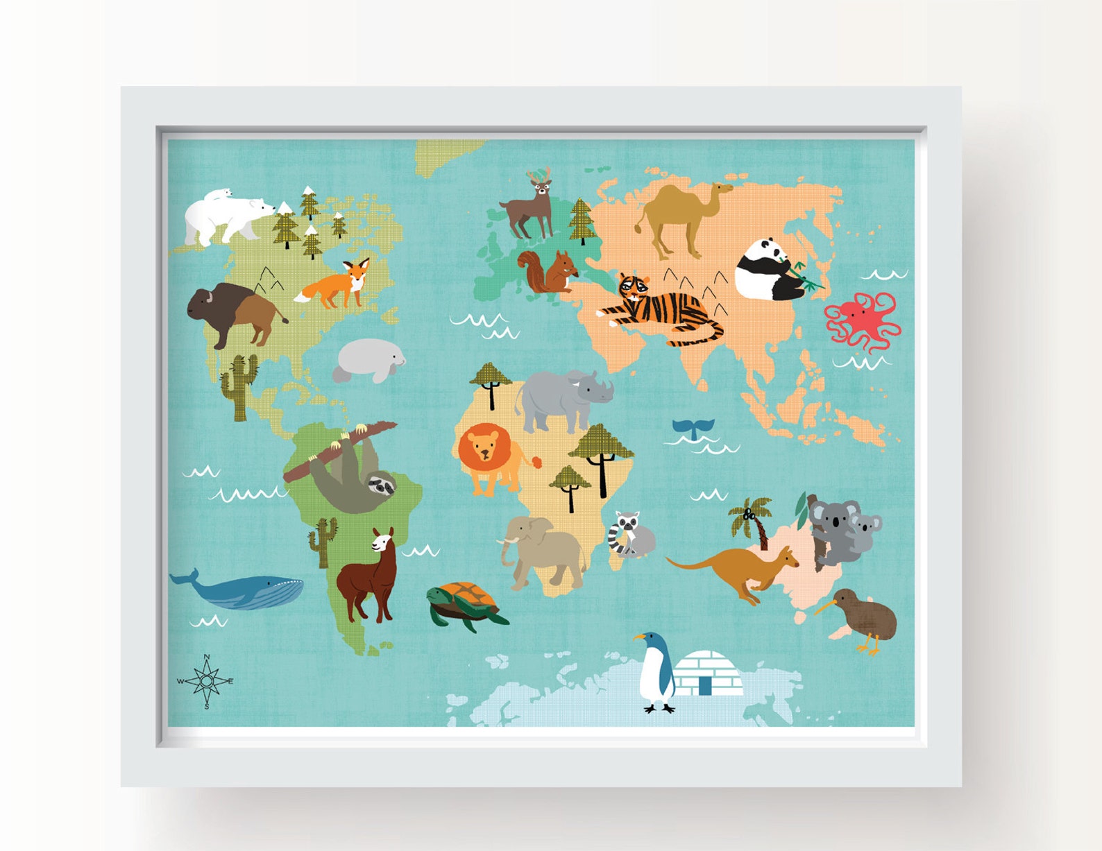 World Animal Map - Wall Art Baby Nursery Kids Bedroom Home Decoration ...