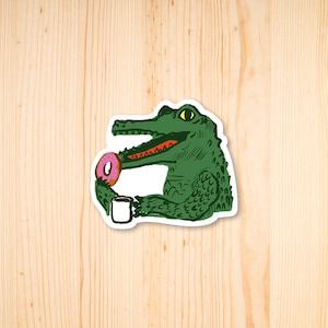 Gator Sticker, Vinyl Sticker, Alligator Laptop Bumper Sticker, Animal Lover Gift, Coffee & Donuts, Swampland