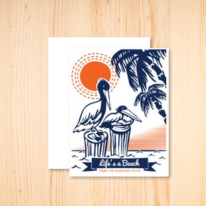 Biglietto Pelican - Biglietto d'auguri pelicano nautico, sunshine state florida life's a beach card, classico biglietto d'auguri della Florida, sunset harbor