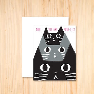 Carte de chat, carte de maman de chat, je t’aime maman, maman de remerciement, fête heureuse de mère, carte de fête des mères, maman de Puurfect, papeterie, carte noire de chat