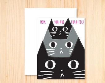 Cat Card, Cat Mom Card, I love you Mom, Thanks Mom, Happy Mother's Day, Mother's Day Card, Puurfect Mom, Stationery, Black Cat Card