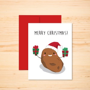 Christmas Potato Holiday Card, Lucky Potato Christmas Greeting, Illustrated Holiday Card Blank Inside, Potato Santa Card