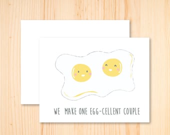 Funny Egg Card - Egg-cellent Food Pun Card, Fried Egg Card, Food Anniversary Card, Pun Anniversary Card, Pun I Love You Card