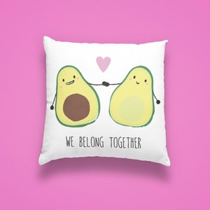 Avocado Couple Throw Pillow, Illustrated Spun Polyester Square Pillow, We Belong Together, Cute Lovey Avocados Holding Hands, Couch Accent image 1