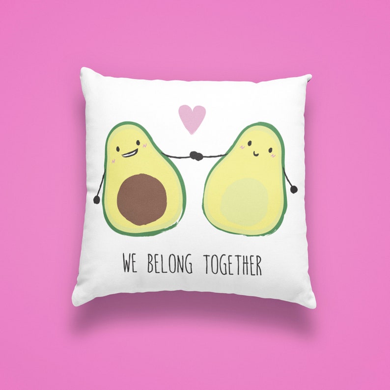 Avocado Couple Throw Pillow, Illustrated Spun Polyester Square Pillow, We Belong Together, Cute Lovey Avocados Holding Hands, Couch Accent image 1
