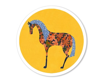 Wild Horse Sticker – Colorful Floral Horse Illustration, Boho Animal Vinyl Decal for Laptop, Water Bottle, or Journal
