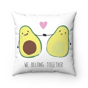 Avocado Couple Throw Pillow, Illustrated Spun Polyester Square Pillow, We Belong Together, Cute Lovey Avocados Holding Hands, Couch Accent image 3