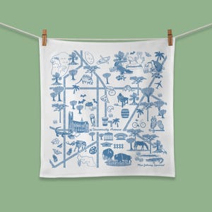 Gainesville kaart theedoek, souvenir stad Florida, geïllustreerd keukendecor, handzeefdruk geïllustreerde theedoek