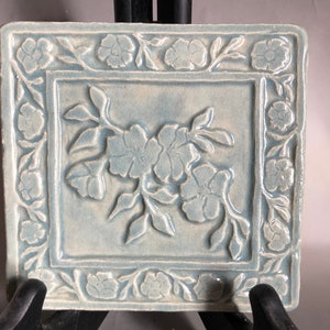 Handmade art tile Carved Celadon Flower Tile