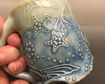 Handmade Ceramic Teal and Blue mermaid Mug