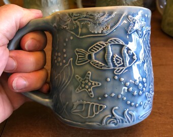 Handmade Ceramic Blue Celadon Mermaid Mug