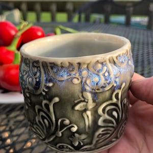 Handmade Ceramic sipper/ low ball tumbler cup Grey Butterflies