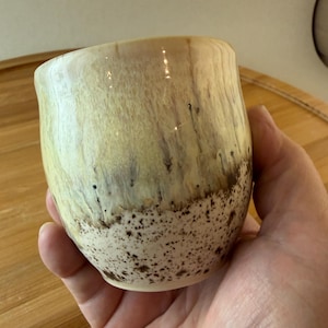 Handmade pottery lemony yellow and speckled wine Cup/Tumbler