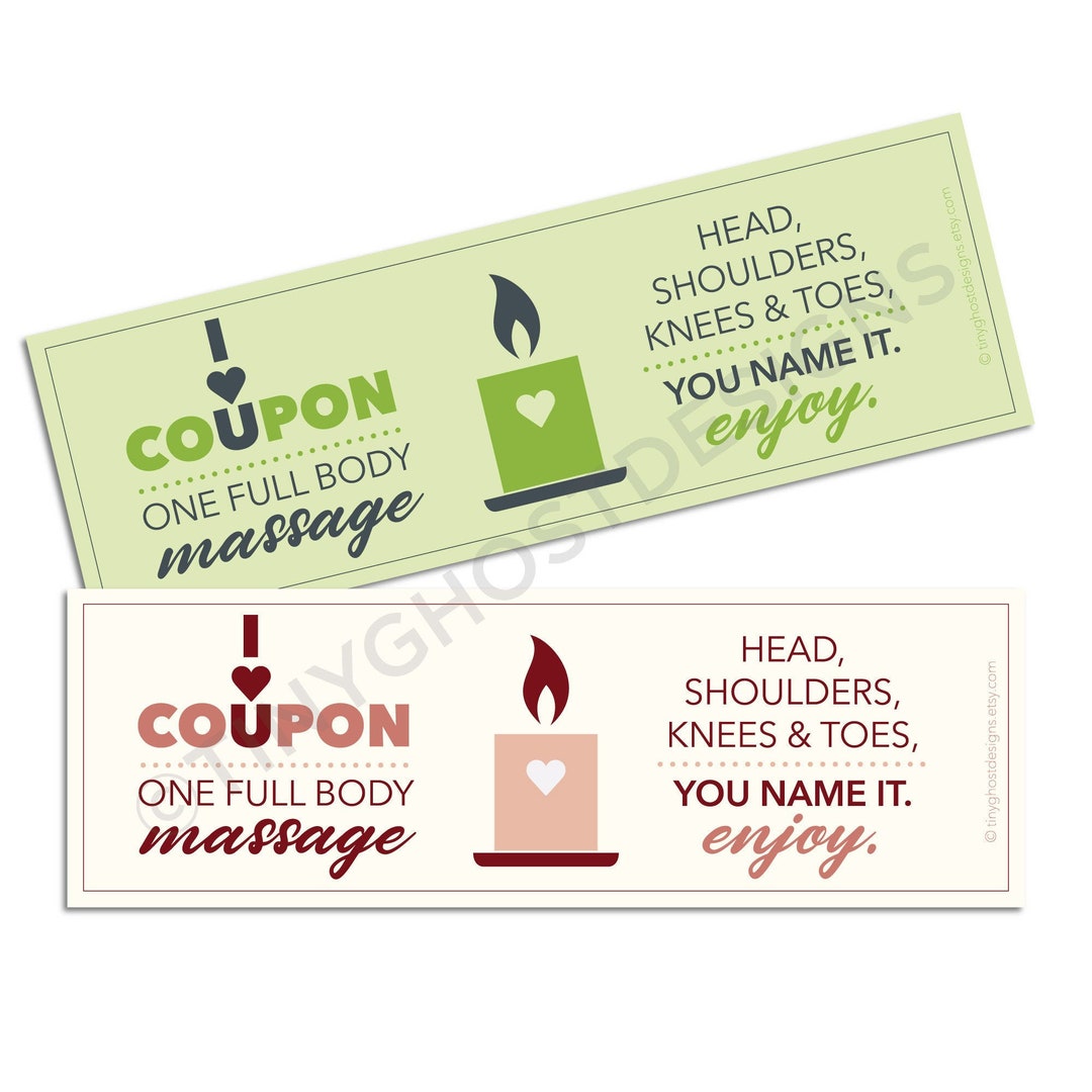 Massage Coupons Printable Sheet of 4 Head Shoulders Knees Toes - Etsy