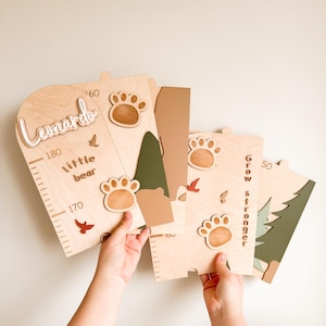 Bear Growth Chart, Wooden Bear Growth Ruler, Rustic Nursery Wall Ruler, Custom Bear Room Decor, 1st Birthday Bear Gift, Bear Height Chart
