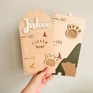 Personalisierte Messlatte für Bären, Messlatte aus Holz, Babypartygeschenk, Kinderzimmerdeko, Geschenk für Kinder, Bärenthema, Geschenk für 1