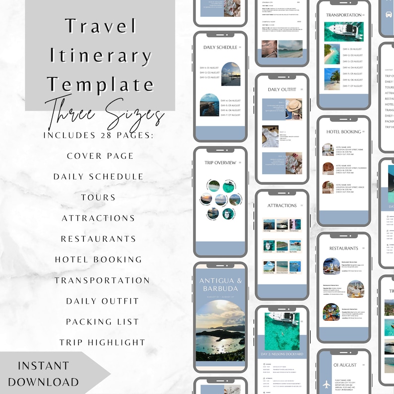 Canva Editable Travel Itinerary Template Trip Mobile Digital Vacation ...