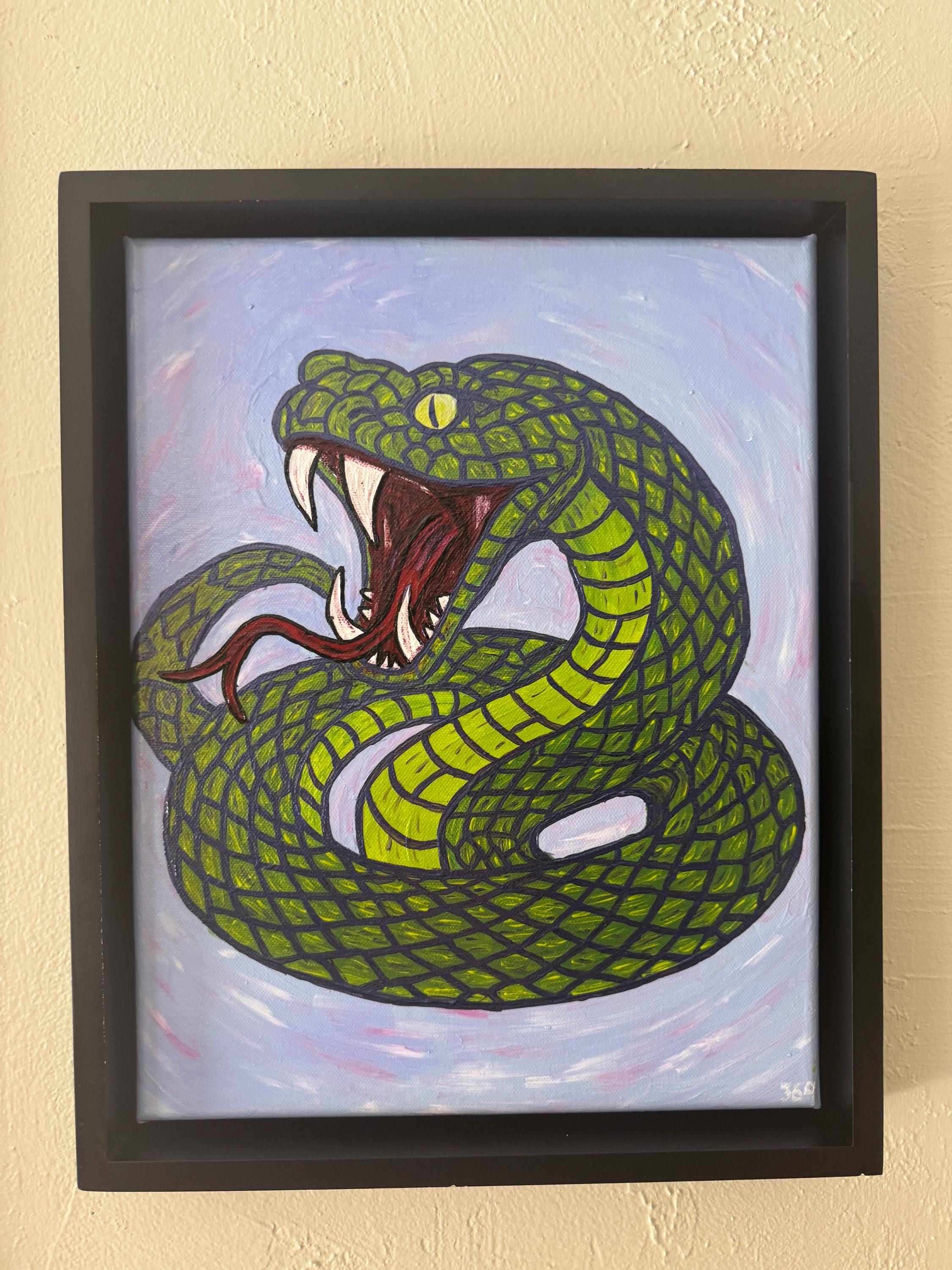 Hiss – Original Snake Acrylic Painting on 11x14 Framed Canvas With