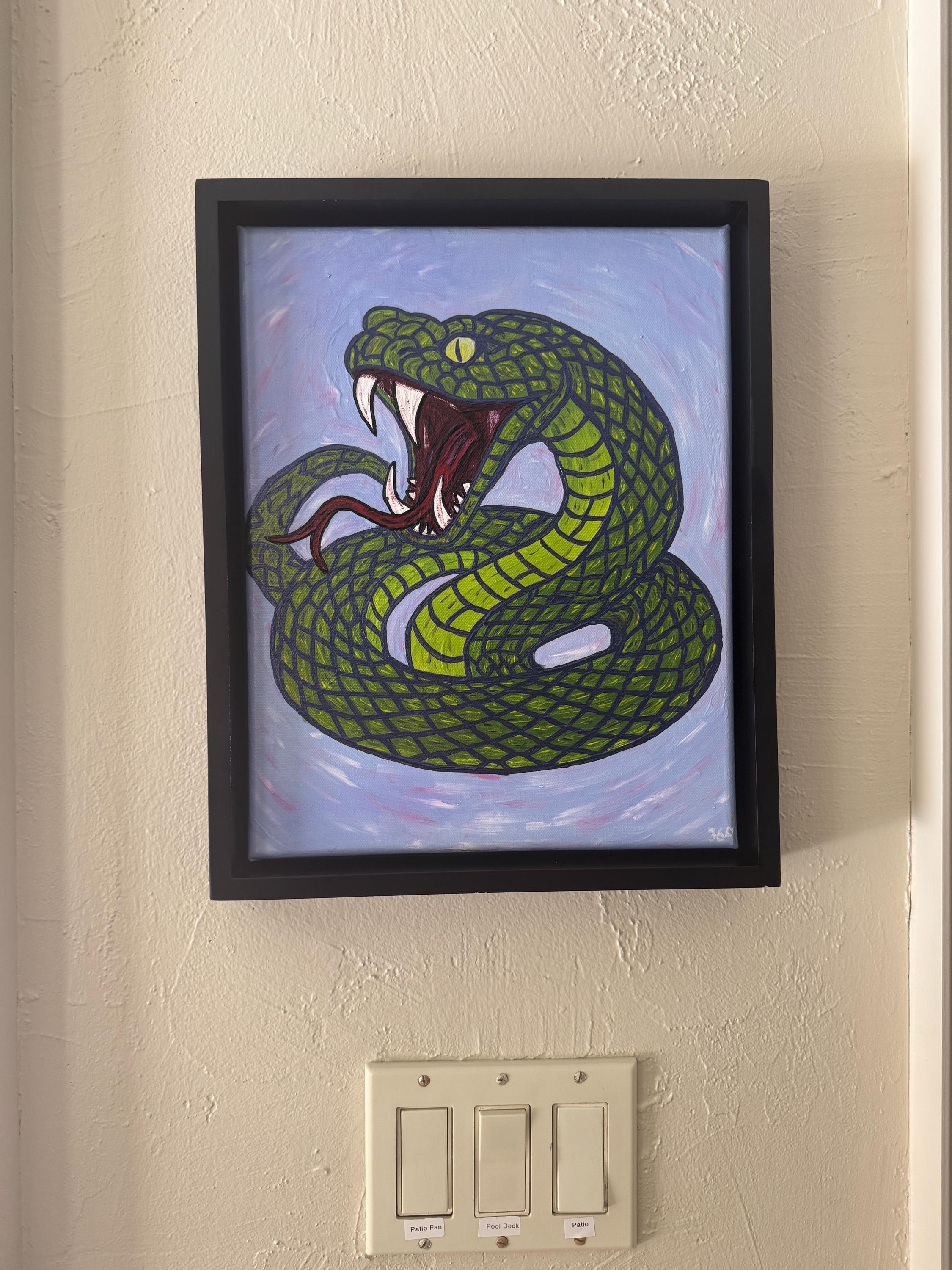 Hiss – Original Snake Acrylic Painting on 11x14 Framed Canvas With