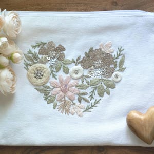 Bridal Zippered Bag Heart of Flowers Beaded and Hand Embroidered