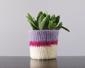 felted wool planter -waterproof -  pale lavender, hot pink, and white  - plant pot - office decor - Valentines day decor - gifts for mom