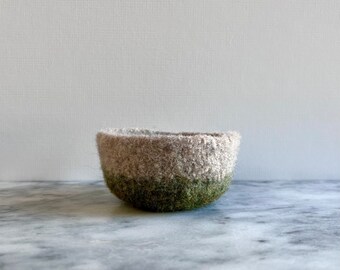 colorblock felted wool bowl in tan and green - air plant planter - ring bowl