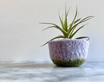 Felted Wool Bowl  -  Lavender and Mossy Green Jewelry Organizer - Ring Dish