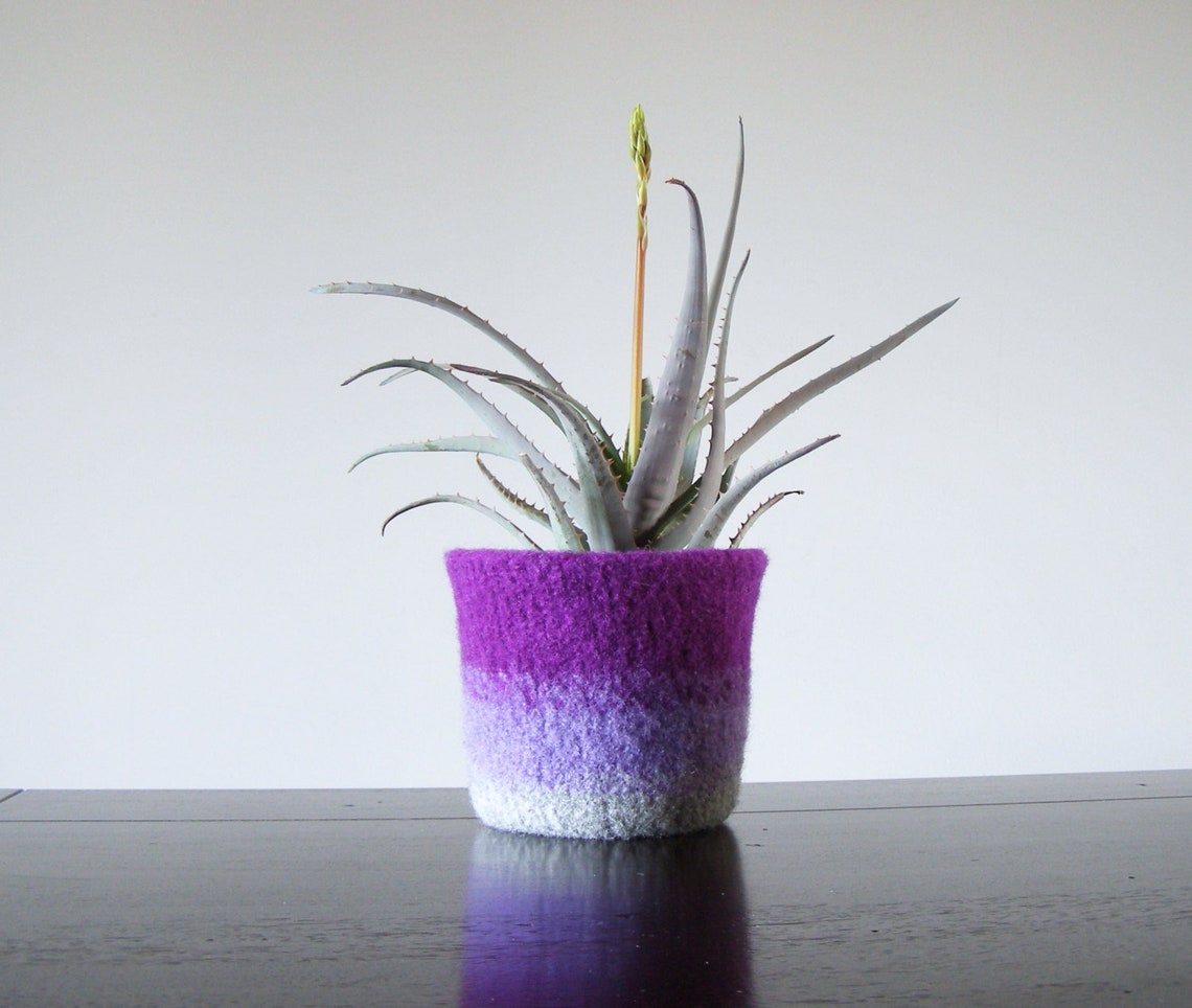 Felted Wool Planter With Waterproof Lining Shades of Purple Etsy