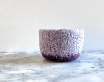 Felted Wool Bowl  -  Lavender and Dark Purple Ring Dish - Crystal holder - air plant home