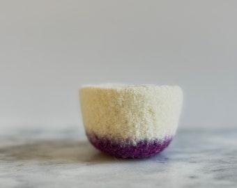 Felted Wool Bowl  -  White and Purple wool bowl - Ring Dish