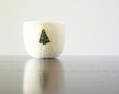 O Christmas tree - felted creamy white wool bowl with embroidered eco felt pine tree decorated with gold Czech bead garland - tabletop decor