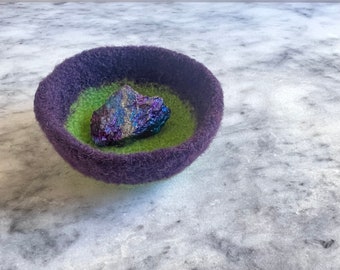 ring dish - soft, scratch free ring dish - green and dark purple colorblock - jewelry storage - bedroom decor