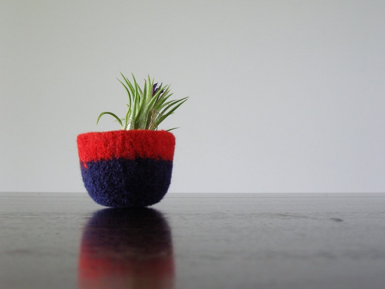 colorblock decorative bowl bright red and navy blue soft wool bowl soft ring holder air plant planter minimalist home decor image 1