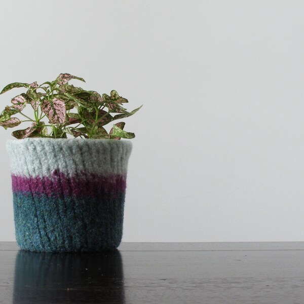 felted wool planter - grayed jade, purple, and jade  - home decor - gifts for gardeners - spring inspired