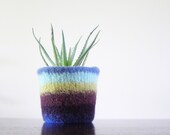 felted wool planter - stripes of blues, greens, and purples  - home decor - gifts for gardeners - summer inspired - plant pot - colorful