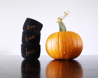 Halloween boo bowl - felted wool bowl in black with embroidered word "boo" in orange - decor, decoration, candy bowl, simple