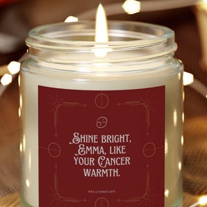 Custom Cancer Candle - Shine Bright Like Your Zodiac Sign - Personalized Gift with Your Name