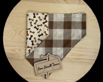 Tan plaid with bones over the collar bandana