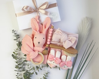 Set de regalo rosa para bebé, set de regalo para recién nacido, regalo para baby shower, regalo para bebé, set de regalo rosa, regalo para recién nacido, cesta para bebé, regalo para niña