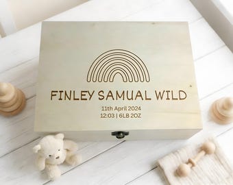 Caja de madera grabada con el nombre del bebé, caja de recuerdos para bebé, regalo personalizado para recién nacido, caja de recuerdos, idea de regalo para recién nacido, caja de regalo unisex