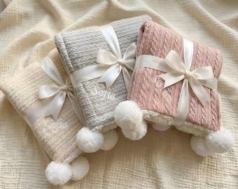 Manta de bebé personalizada, nombre bordado, algodón suave y forro polar sherpa, nombre personalizado, manta cálida para bebé, manta para bebé con nombre, unisex